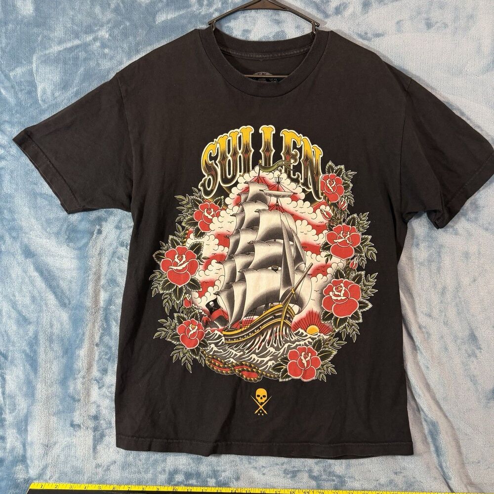 Sullen Art Collective Lucky Bastard T Shirt Mens Large Black Tattoo Ship